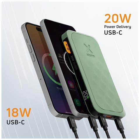 Powerbank 10 000mah Usb-a/2 Usb-c Fuel Serie 5 Pd 20w Con Display Digitale, Verde - Foto 5