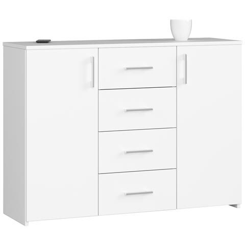 Cassettiera K45, 4 cassetti e 2 ante, 110x35x80 cm, Colore Bianco - Foto 1