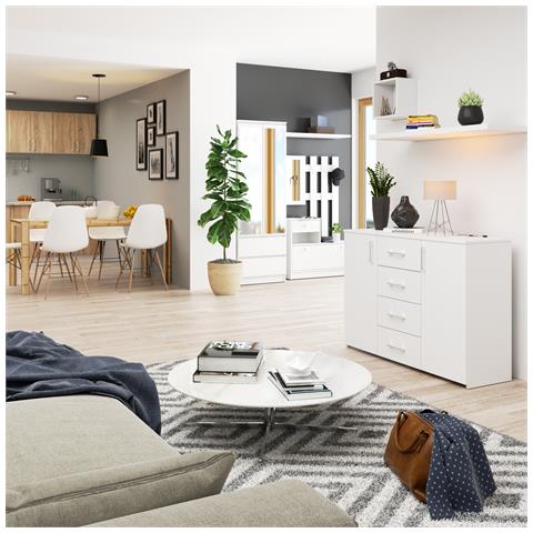 Cassettiera K45, 4 cassetti e 2 ante, 110x35x80 cm, Colore Bianco - Foto 7