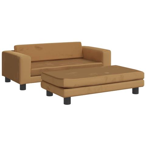 Divano Bambini Con Poggiapiedi Marrone 100x50x30 Cm In Velluto - Foto 1