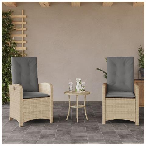 Set Da Bistrò 3 Pz Con Cuscini Beige Misto In Polyrattan - Foto 2