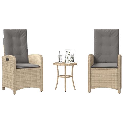 Set Da Bistrò 3 Pz Con Cuscini Beige Misto In Polyrattan - Foto 8