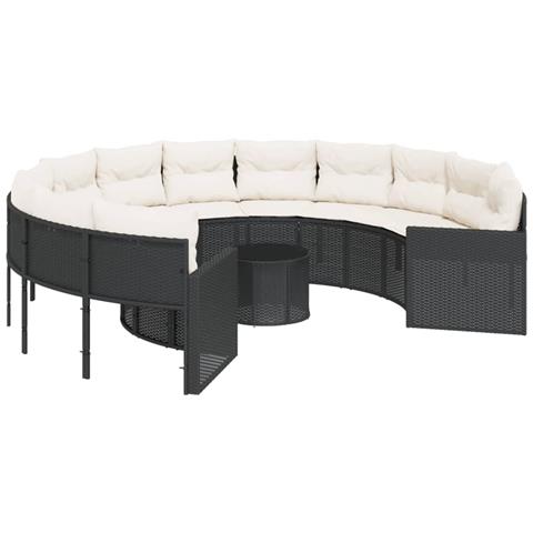 Divano Giardino Con Tavolo E Cuscini Circolare Nero Polyrattan - Foto 2