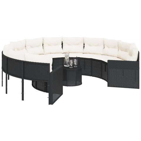 Divano Giardino Con Tavolo E Cuscini Circolare Nero Polyrattan - Foto 3