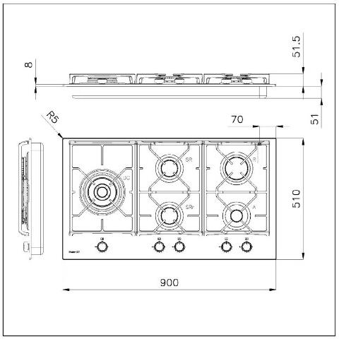 Piano Cottura7044632 a Gas 5 Fuochi Gas Colore Nero - Foto 4