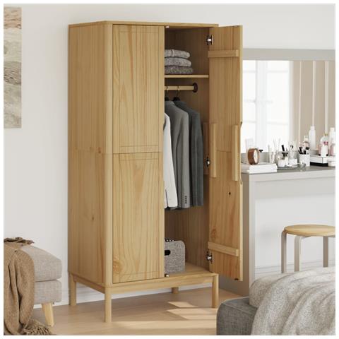 Armadio Floro Marrone Cera 77x53x171 Cm Legno Massello Di Pino - Foto 3