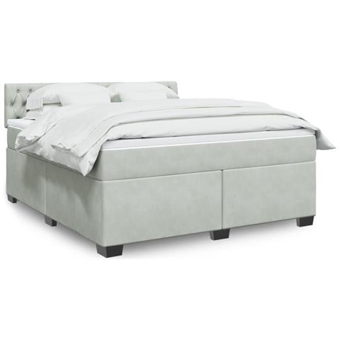 Giroletto A Molle Con Materasso Grigio Chiaro 180x200cm Velluto - Foto 1