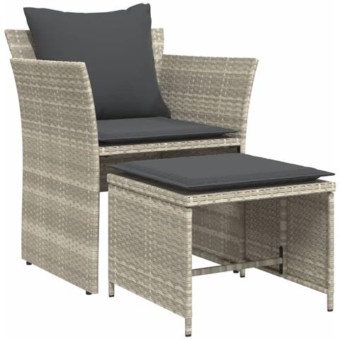 Sedia Da Giardino Con Poggiapiedi In Polyrattan Grigio Chiaro - Foto 2