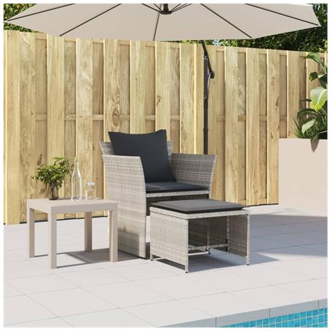 Sedia Da Giardino Con Poggiapiedi In Polyrattan Grigio Chiaro - Foto 3