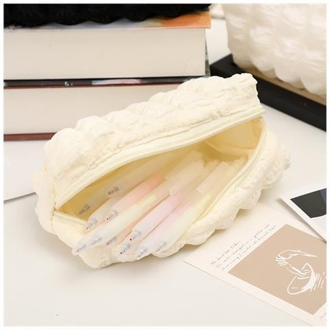 Astuccio Portapenne In Poliestere Ampio - Organizer E Borsa Trucco Morbidi Beige - Foto 5