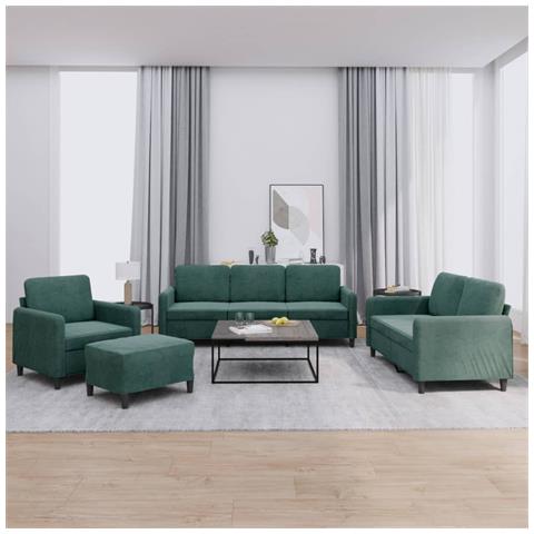 Set Di Divani 4 Pz Verde Scuro In Velluto - Foto 1