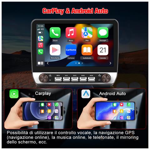 10.1 Pollici Autoradio Carplay Android Auto Per Fiat Ducato (2006-2013) Android 13 Car Radio Con Touchscreen Bluetooth Fm Rds Gps Comandi Al Volante - Foto 2
