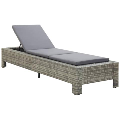 Lettino Prendisole Con Cuscino In Polyrattan Grigio - Foto 1