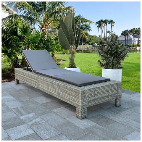 Lettino Prendisole Con Cuscino In Polyrattan Grigio - Foto 8