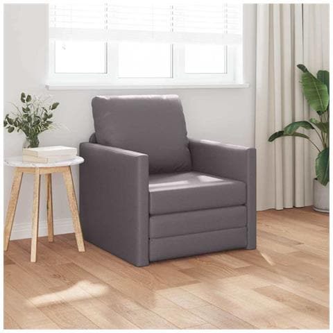 Divano Letto da Pavimento 2-in-1 Grigio 74x77x81 cm Pelle Sintetica - Foto 2