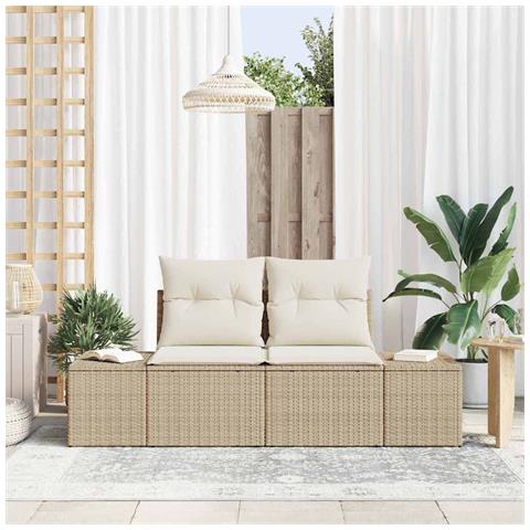 Divano da Giardino a 2 posti con Spazio di Archiviazione e Cuscini Beige Polyrattan - Foto 2