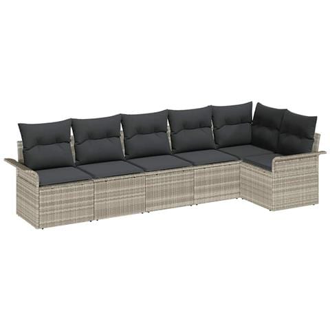 Set di Divani da Giardino vitaXL 6 Pezzi con Cuscini Grigio Chiaro Polyrattan, Divano da Giardino vitaXL 2 Posti con Magazzino e Cuscini Grigio Chiaro Polyrattan - Foto 1