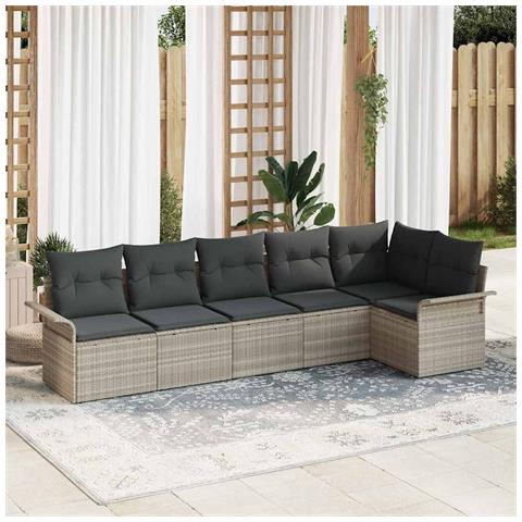 Set di Divani da Giardino vitaXL 6 Pezzi con Cuscini Grigio Chiaro Polyrattan, Divano da Giardino vitaXL 2 Posti con Magazzino e Cuscini Grigio Chiaro Polyrattan - Foto 2
