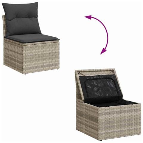 Set di Divani da Giardino vitaXL 6 Pezzi con Cuscini Grigio Chiaro Polyrattan, Divano da Giardino vitaXL 2 Posti con Magazzino e Cuscini Grigio Chiaro Polyrattan - Foto 9
