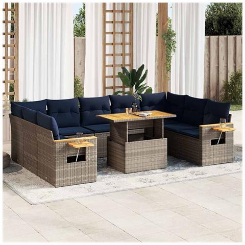 Divano Giardino 10 pz con Cuscini Grigio in Polyrattan Acacia - Foto 2