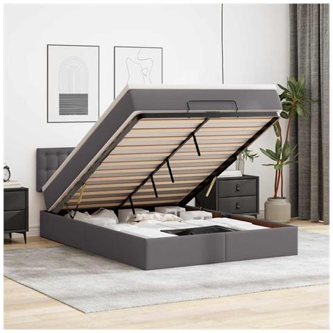 Pouf Letto con Materassi e LED Grigio 140x190cm Similpelle - Foto 2