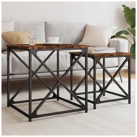 Tavolini Impilabili 2 pz Rovere Fumo in Legno Multistrato - Foto 2