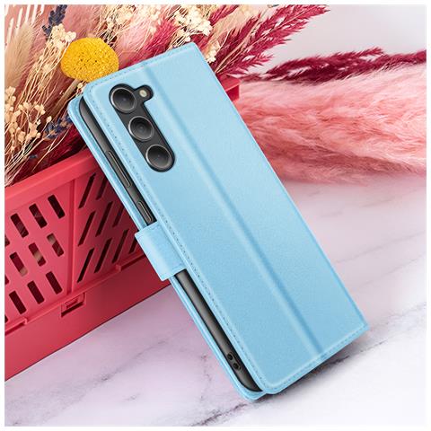Custodia A Portafoglio Per Galaxy S23 Con Funzione Di Supporto E Linguetta Magnetica, Azzurro - Foto 2