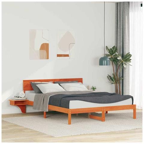 Rete letto con comodini Cera marrone Legno di pino massello - Foto 2