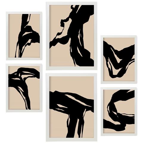 Set Di 6 Stampe Dipinti Decorativi Estetici Astratti Per Il Tuo Soggiorno, Camera Da Letto O Casa A3 & A4 Cornice Bianca - Foto 1