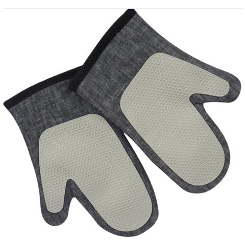Guanti In Silicone Con Giuntura In Tessuto Di Bambù: Guanti Ad Alta Temperatura Resistenti Al Calore Antiscottatura Per Forno A Microonde (1 Paio) Black - Foto 2