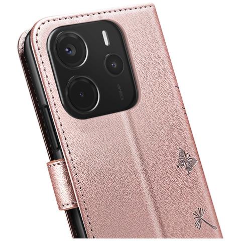 Custodia A Portafoglio Per Redmi Note 14 4g Design Premium Fiori Farfalla, Rosa Champagne - Foto 2