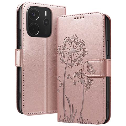 Custodia A Portafoglio Per Redmi Note 14 4g Design Premium Fiori Farfalla, Rosa Champagne - Foto 1