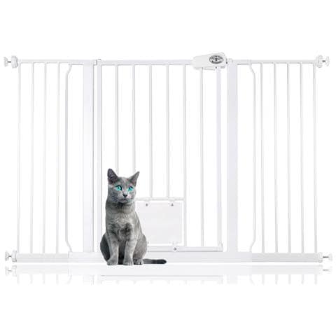 Bettacare Cancelletto Per Animali Con Gattaiola Bloccabile, 133.2cm - 140.8cm, Bianco, Altezza Di 75cm - Foto 1