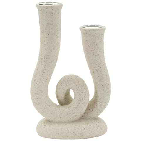 Portacandele Stons A Due Fiamme In Polyresin Effetto Sabbia — 12x7x20 Cm - Foto 1