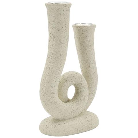 Portacandele Stons A Due Fiamme In Polyresin Effetto Sabbia — 12x7x20 Cm - Foto 2