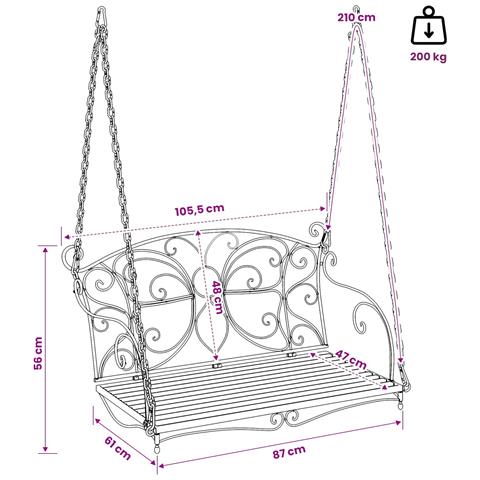 Panchina a Dondolo Acciaio 105,5 x 61 x 56 cm Bianco Antico - Foto 7