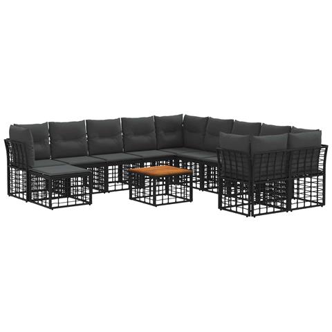 Set di divani da esterno 12 pcs Nero e Grigio scuro Poliestere - Foto 1