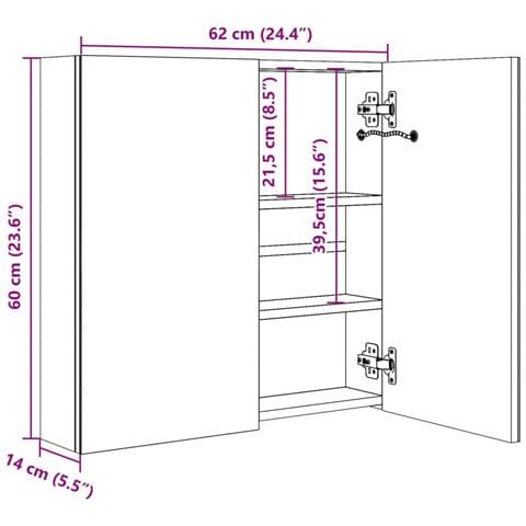 Armadietto Bagno con Specchio e LED Grigio 62x14x60 cm - Foto 8