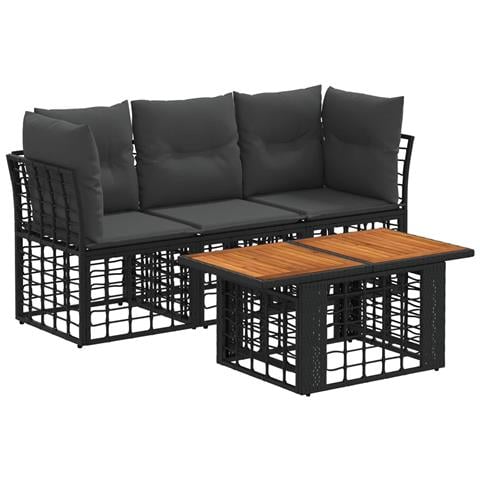 Set Divano da Giardino 4 pz Nero e Grigio scuro polyrattan - Foto 1