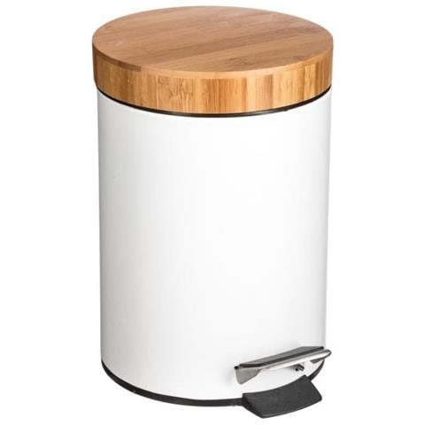 Pattumiera Natureo In Metallo E Bambù - 3 L - H 24,5 Cm - Bianco - Foto 1