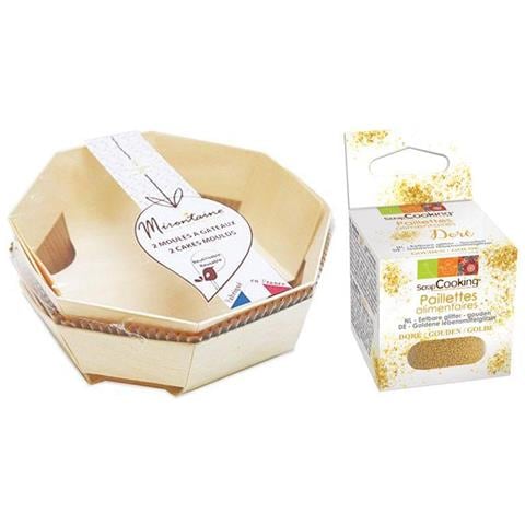 2 Stampi Per Torta In Legno Ø 18 Cm + Glitter Alimentare Oro - Foto 1
