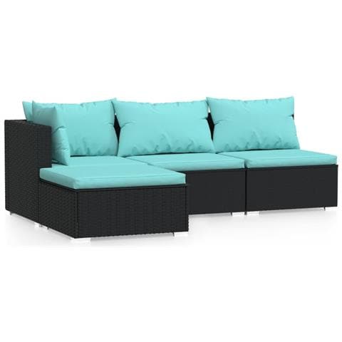 Set Divani da Giardino 4 pz con Cuscini in Polyrattan Nero - Foto 1