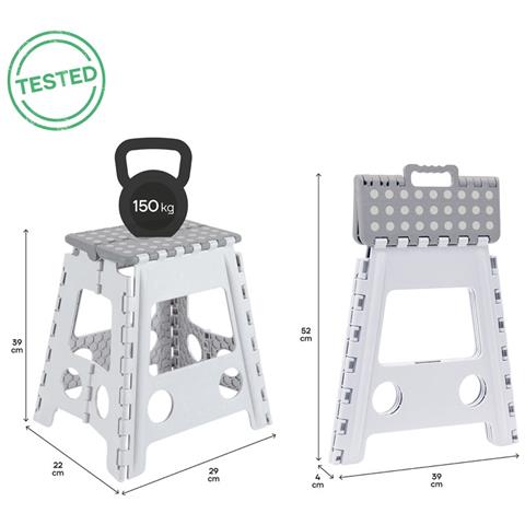 Tb-039-gb Sgabello Pieghevole Multiuso | Sgabello Per Adulti O Bambini | Scala Pieghevole | Scalino | Sgabello Per Cucina, Bagno, Campeggio | 39 Cm Di Altezza | White & Grey - Foto 2