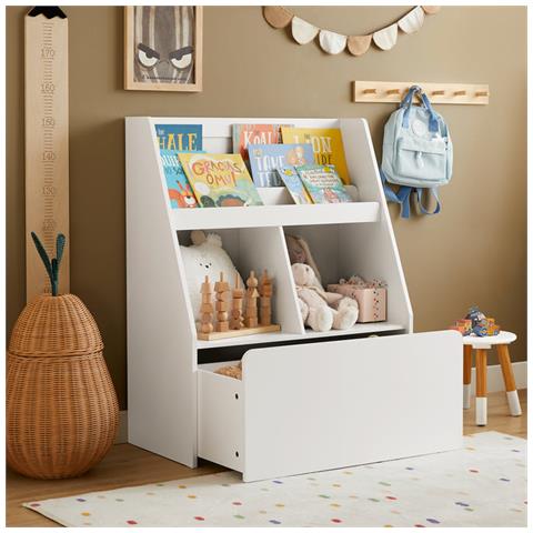 Libreria Per Bambini Scaffale Per Bambini Con Cassapanca Portagiochi Estraibile Mobili Cameretta Bianco 76x40x100cm Kmb83-w - Foto 5