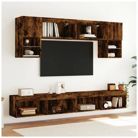 Mobili Porta Tv Con Luci Led 2 Pz Rovere Fumo 100x30x30 Cm - Foto 3