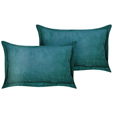 Set Di 2 Cuscini Zinnia Velluto A Coste 47 X 27 Cm Foglia Di Tè Tinta Unita - Foto 2
