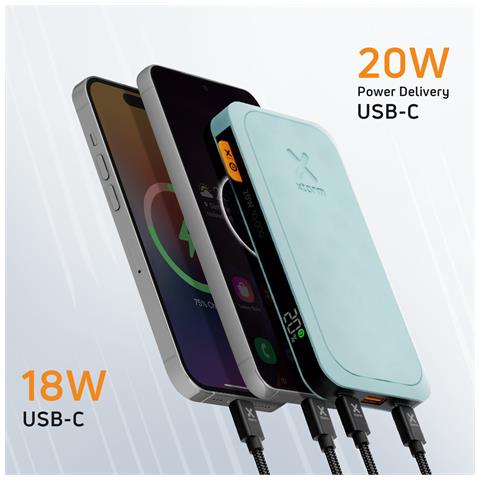 Powerbank Fuel Serie 5 Pd 20w Da 10.000mah Usb-a/2 Usb-c Con Display Digitale, Blu - Foto 2