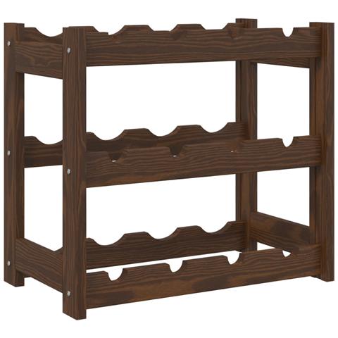 Portabottiglie Per 12 Bottiglie Marrone Legno Massello Di Pino - Foto 1