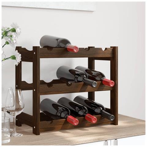 Portabottiglie Per 12 Bottiglie Marrone Legno Massello Di Pino - Foto 7