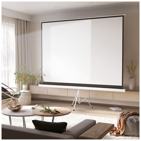 Telo Proiettore Da 120"" Formato 4:3 In Tessuto A Rete, Plastica E Metallo Con Treppiedi, 244x190 Cm, Bianco - Foto 2